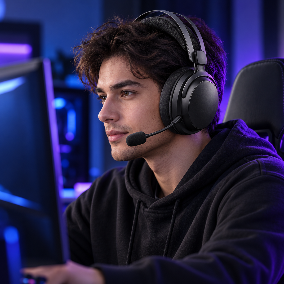 Halveniq Atmos H4 Closed-Back Gaming Headset, gaming setup scene; surrounding props are not included