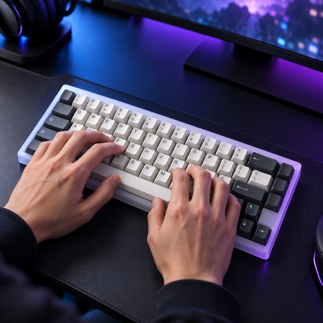 Halveniq Compact K65 Mechanical Keyboard, gaming setup scene; surrounding props are not included