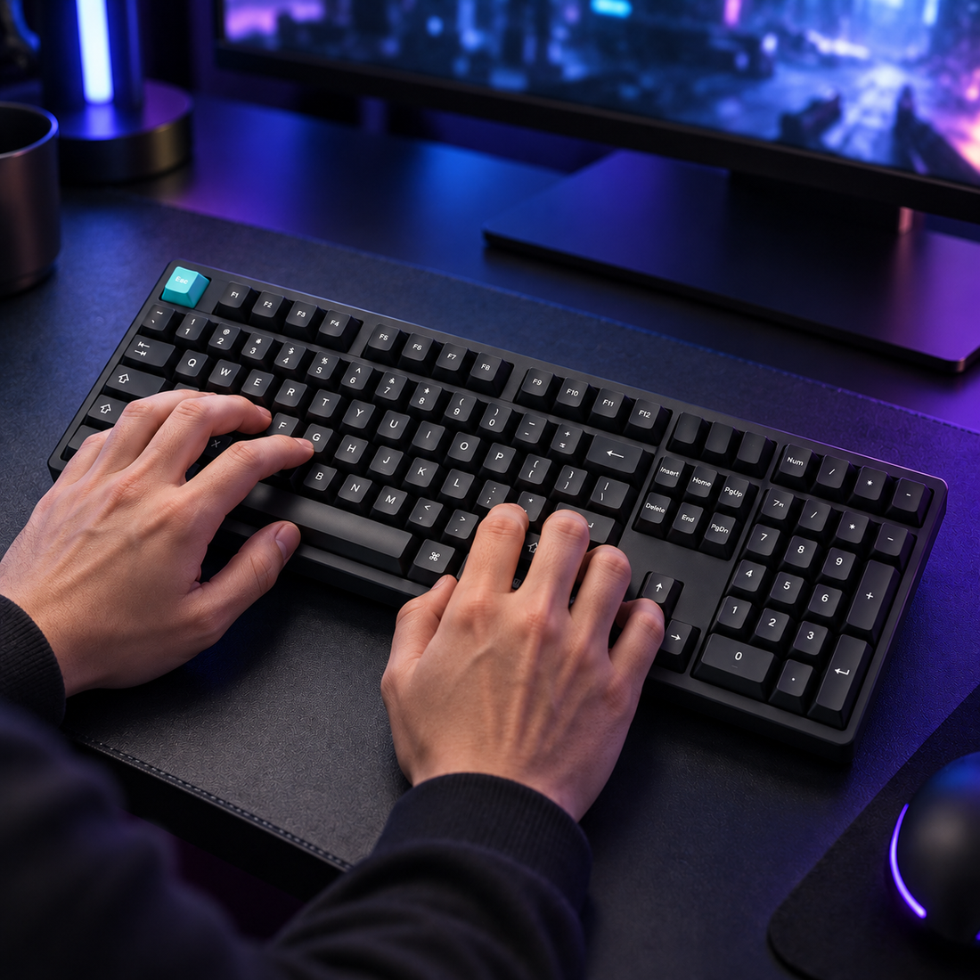 Halveniq Command K98 Mechanical Keyboard, gaming setup scene; surrounding props are not included