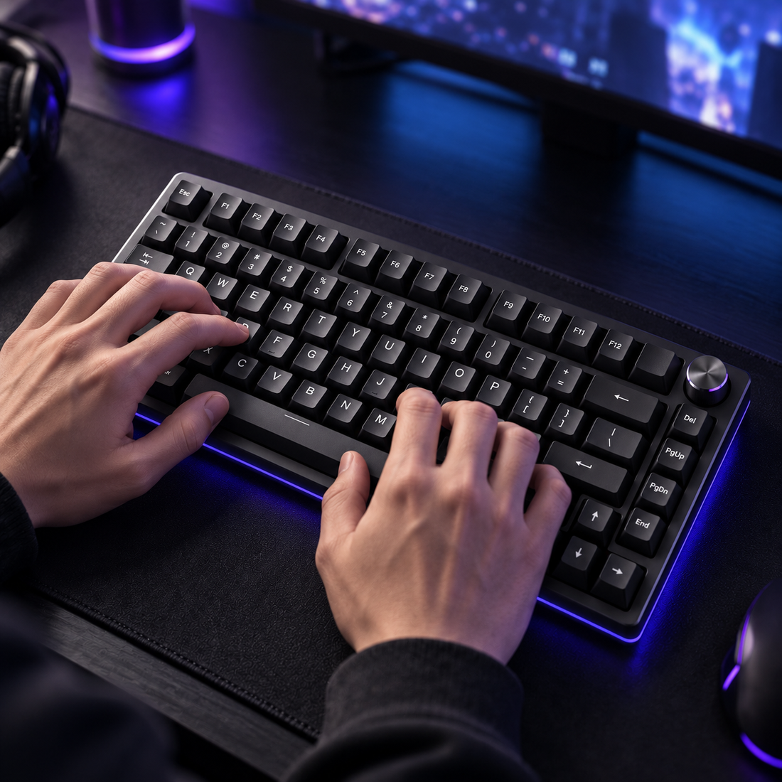 Halveniq Keystream K75 Mechanical Keyboard, gaming setup scene; surrounding props are not included