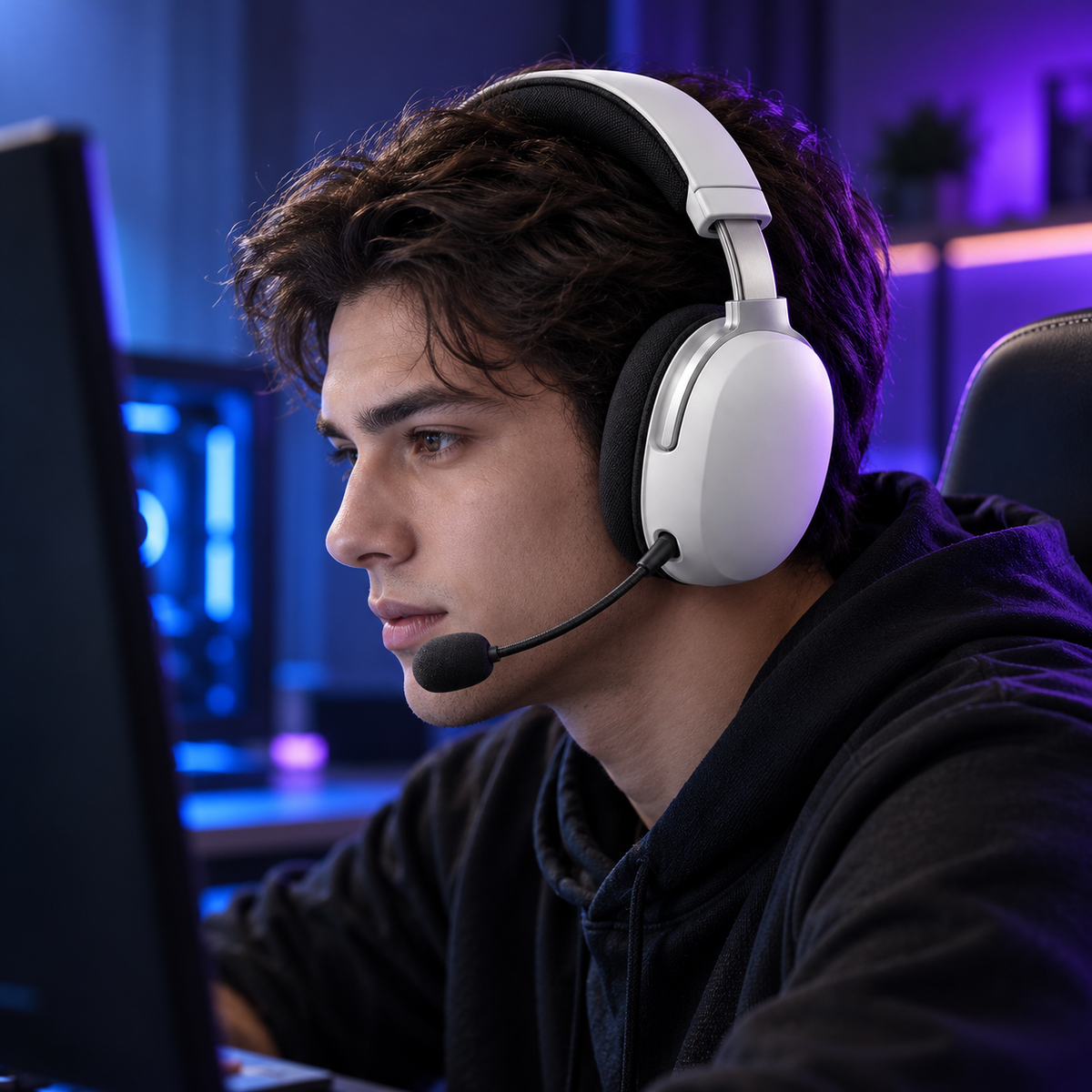 Halveniq Pulse H3 Analog Gaming Headset, gaming setup scene; surrounding props are not included