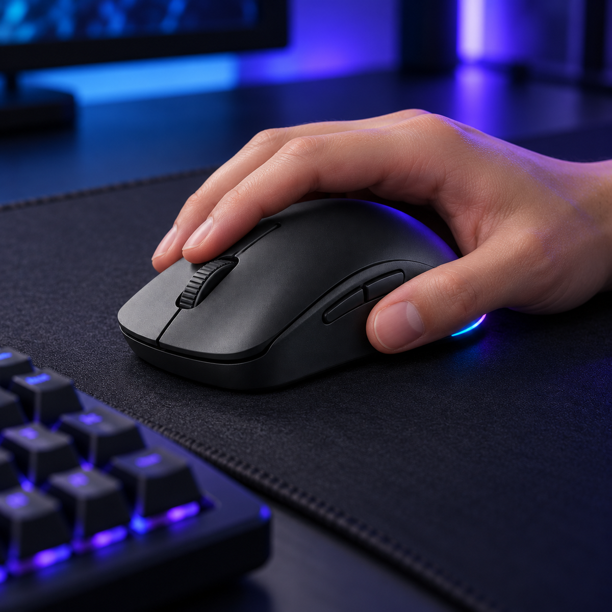 Halveniq Vector M1 Wireless Gaming Mouse, gaming setup scene; surrounding props are not included
