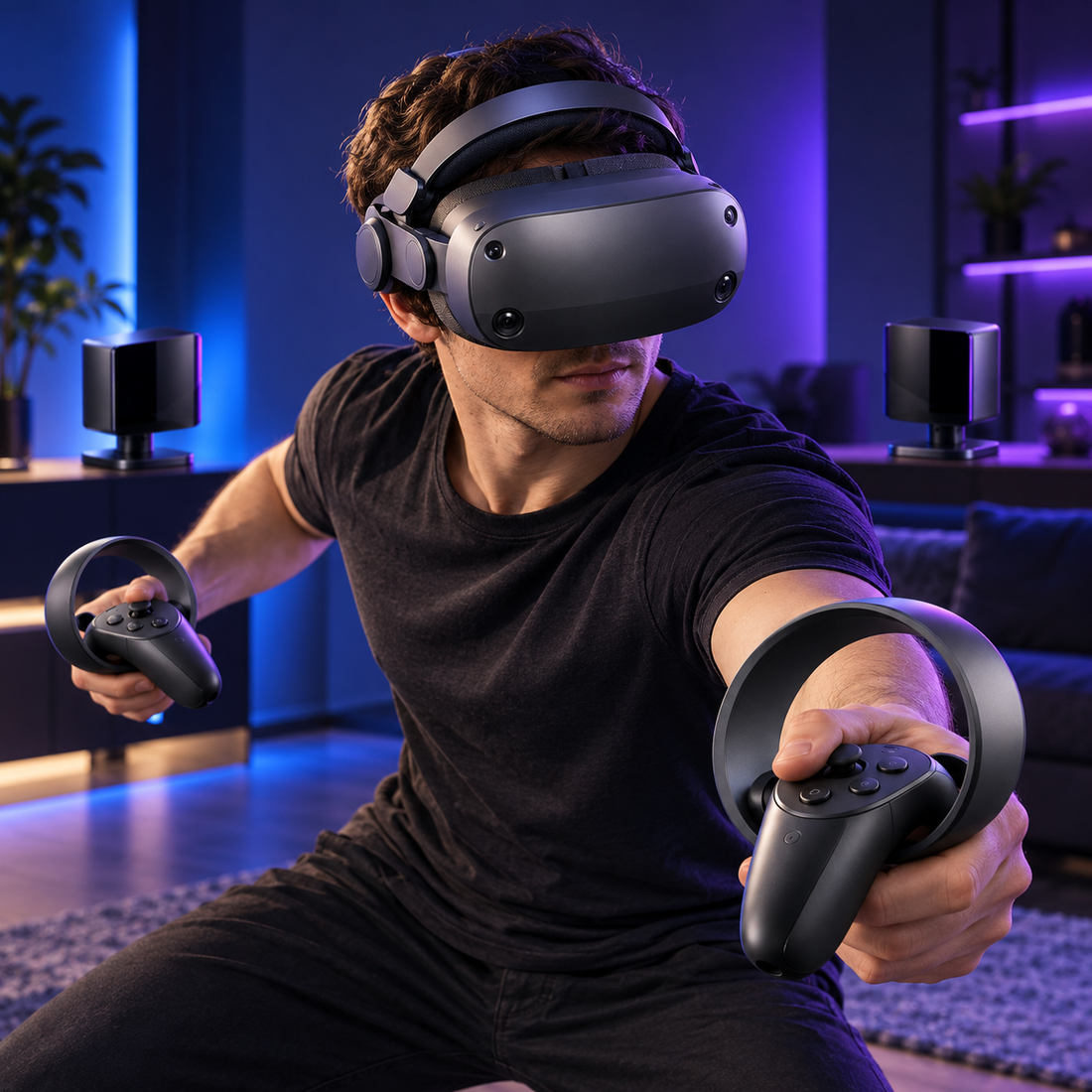 Halveniq Vista V4 Room-Scale VR Kit, gaming setup scene; surrounding props are not included